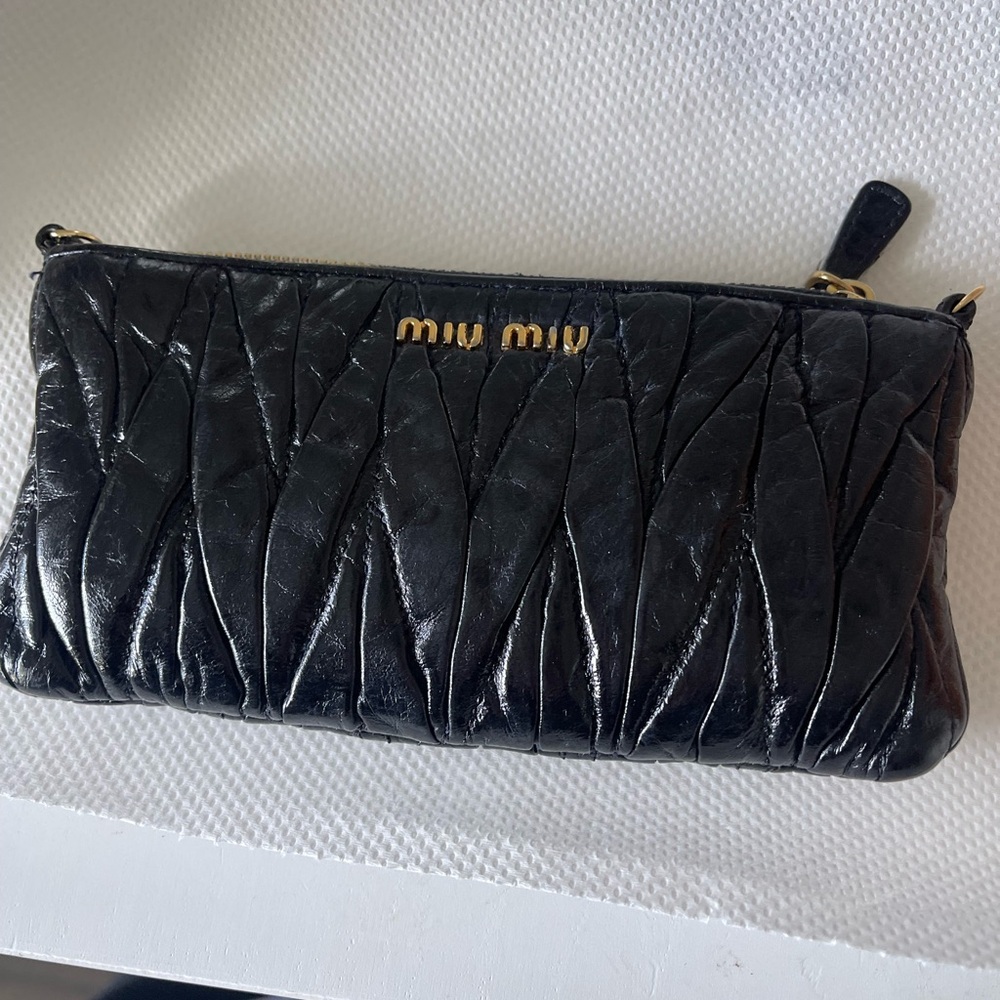 Miu Miu Quilted Black Leather Wallet / Wristlet